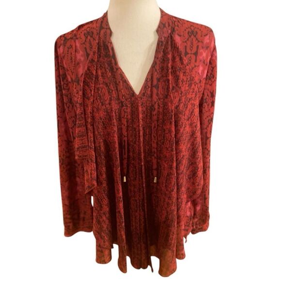 Chico’s Red Sheer Patterned Blouse - Picture 1 of 7